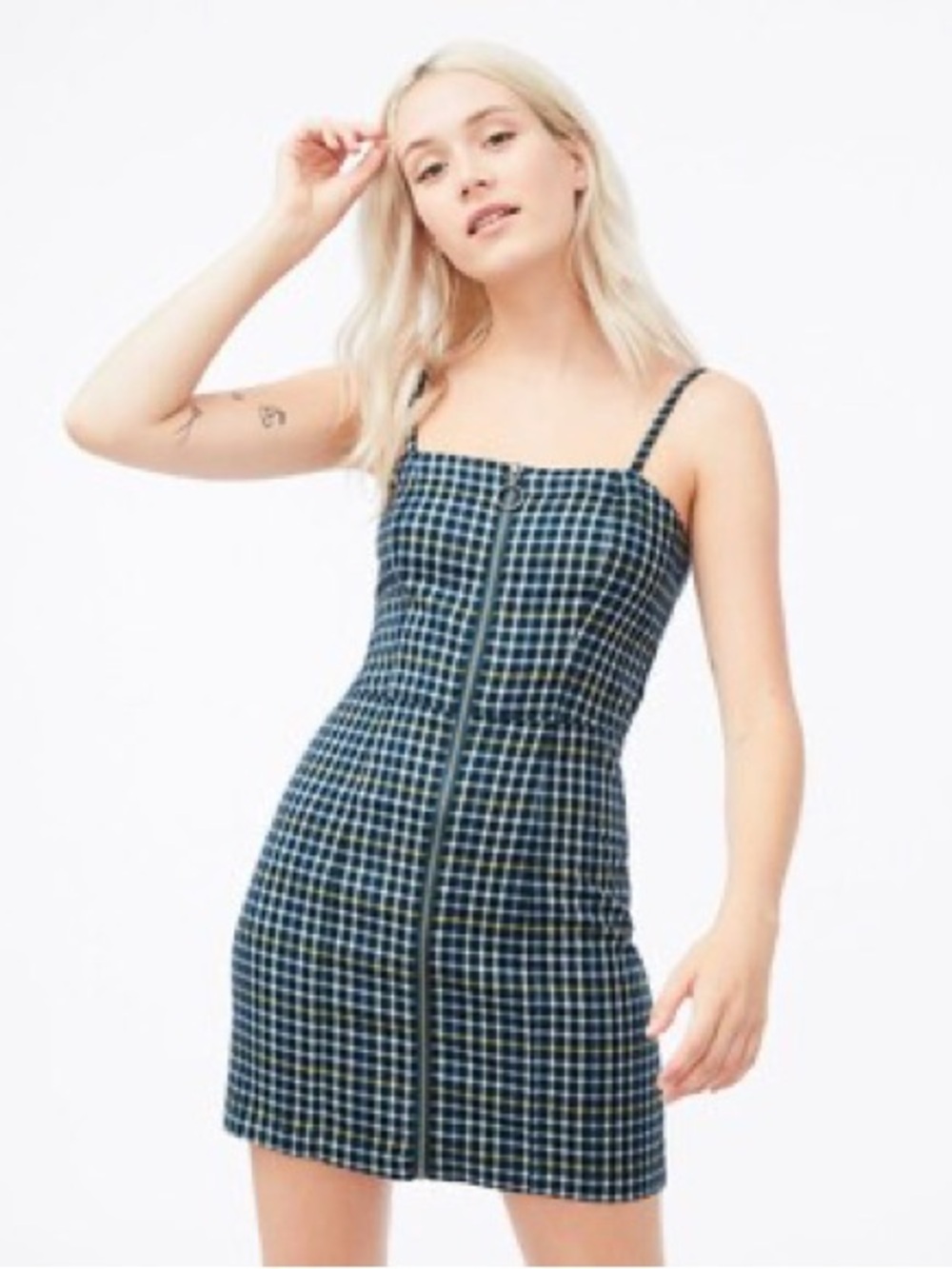Aéropostale Plaid Zip-Front Sleeveless Slim Mini Dress Grunge